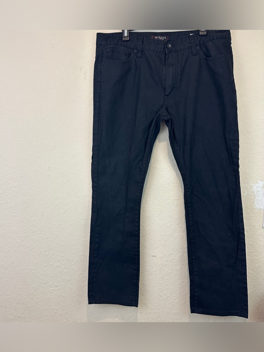 Guess Ultra Slim McCrae Fit Black Waxy Straight-Leg Jeans 38/32 Men’s
